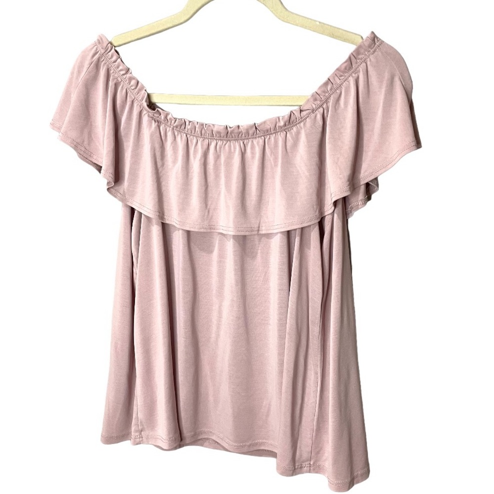 Hummingbird Off Shoulder Top Blush Tie in Back Flowy Romantic Demure SZ L EUC